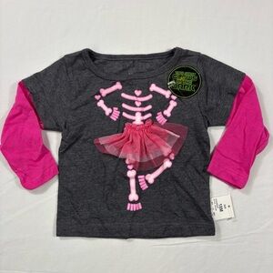 NWT Infant Girl's Glow-In-The-Dark Pink Skeleton Ballerina in Tutu Shirt | 18M